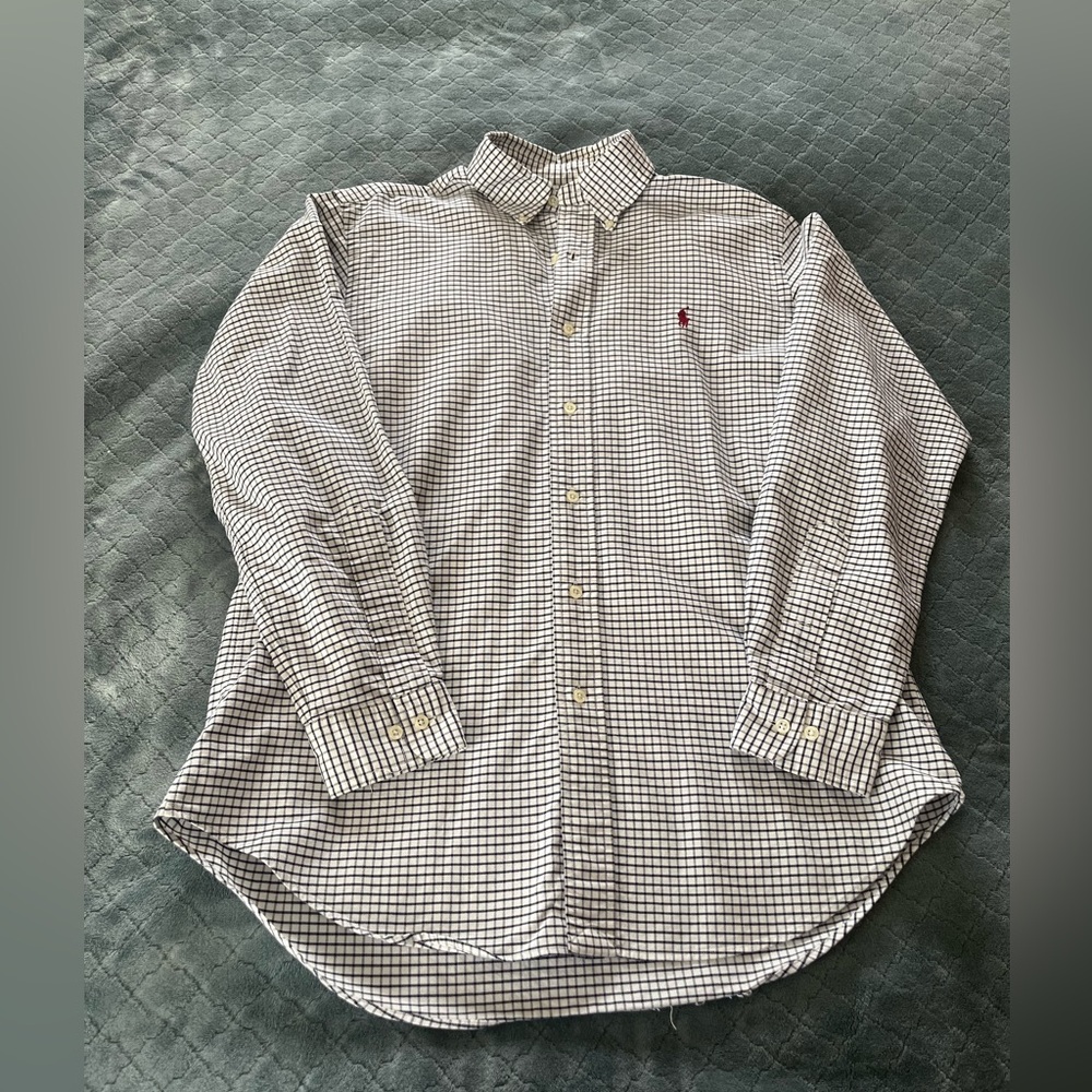 Ralph Lauren Classic Fit Navy White Check Button Down Shirt Mens 15.5 32/33